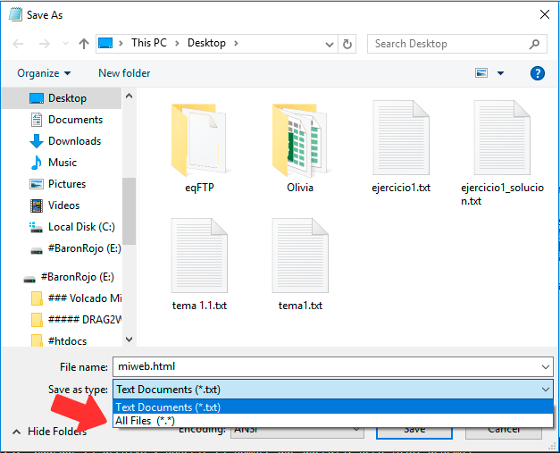 cómo guardar un archivo con extensión html